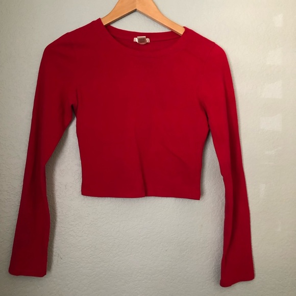 BOZZOLO Red Long Sleeve Crop Top Large - Picture 1 of 5